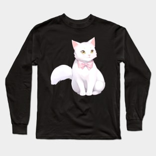 White Kitty with a Pink Bow Long Sleeve T-Shirt